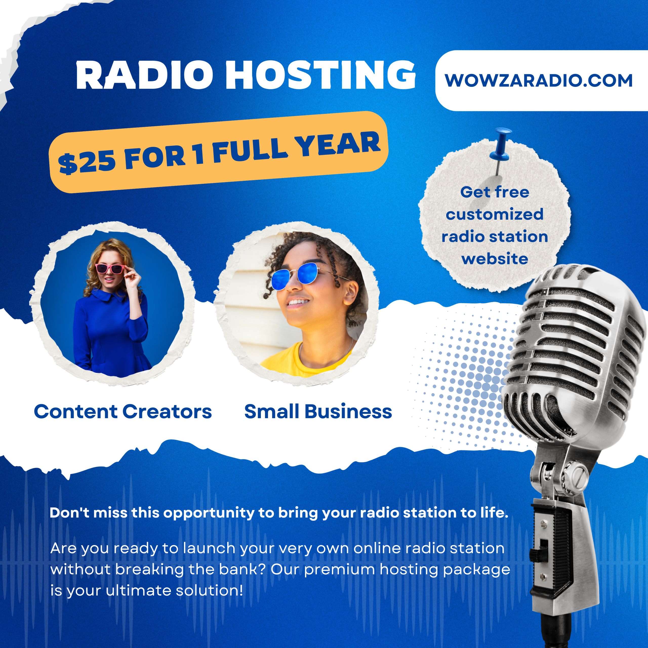 Explore small business radio station hosting for as low as $25 a year