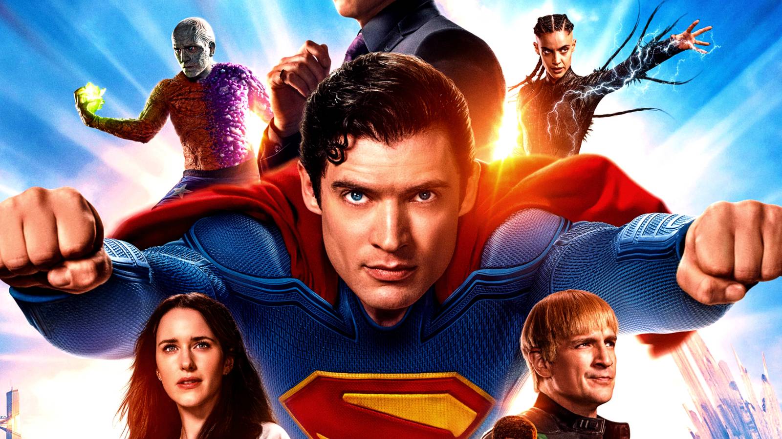 Superman Sequel Hints At Lex Luthor's Iconic Warsuit Costume Upgrade david-corenswet-s-kal-el-flies-in-front-of-the-superman-cast-in-official-poster.jpg