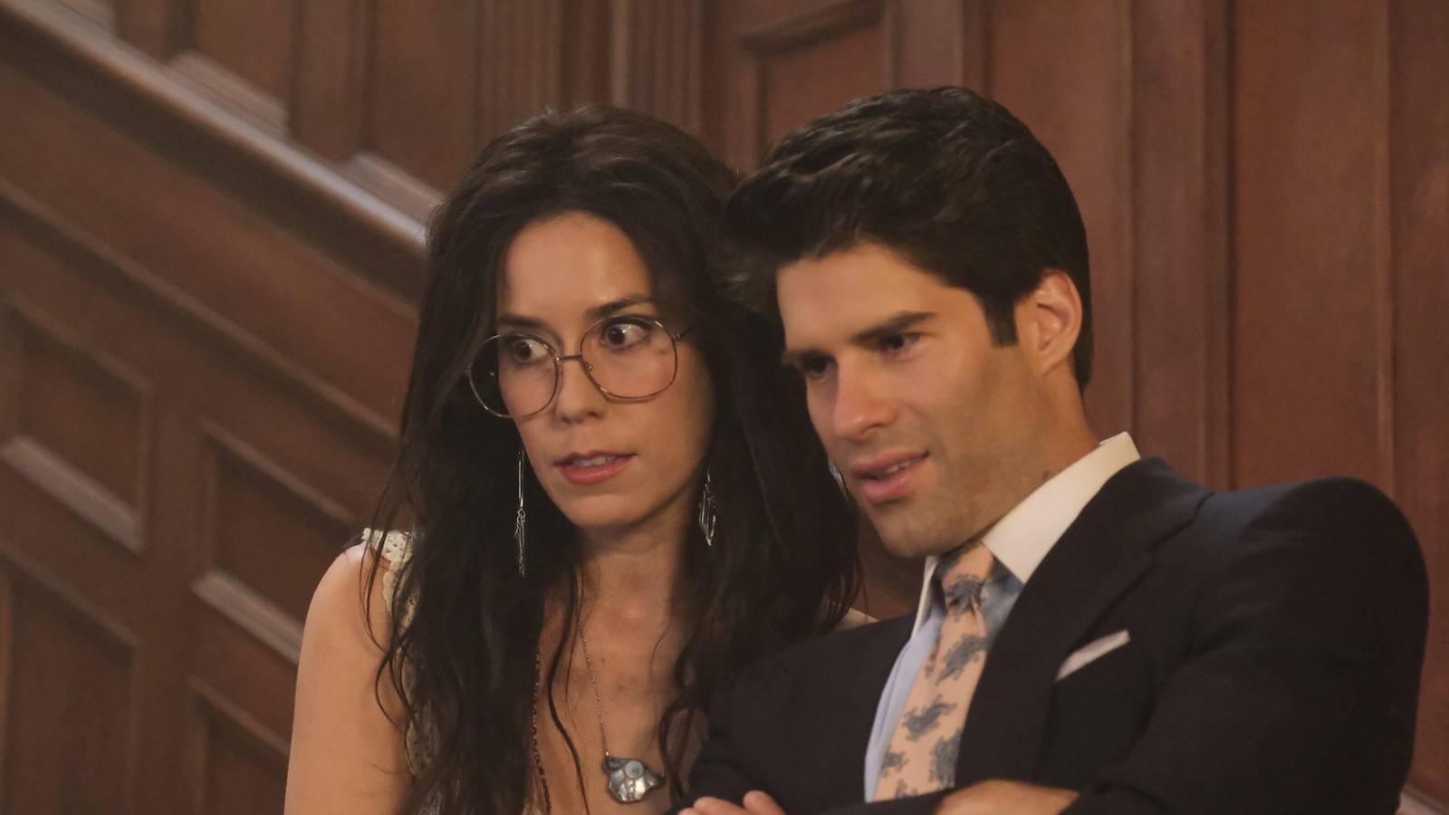 Ghosts Foreshadowed Flower's Sharper Season 5 Personality A Year Ago sheila-carrasco-s-flower-and-asher-grodman-s-trevor-stand-together-staring-in-ghosts.jpeg