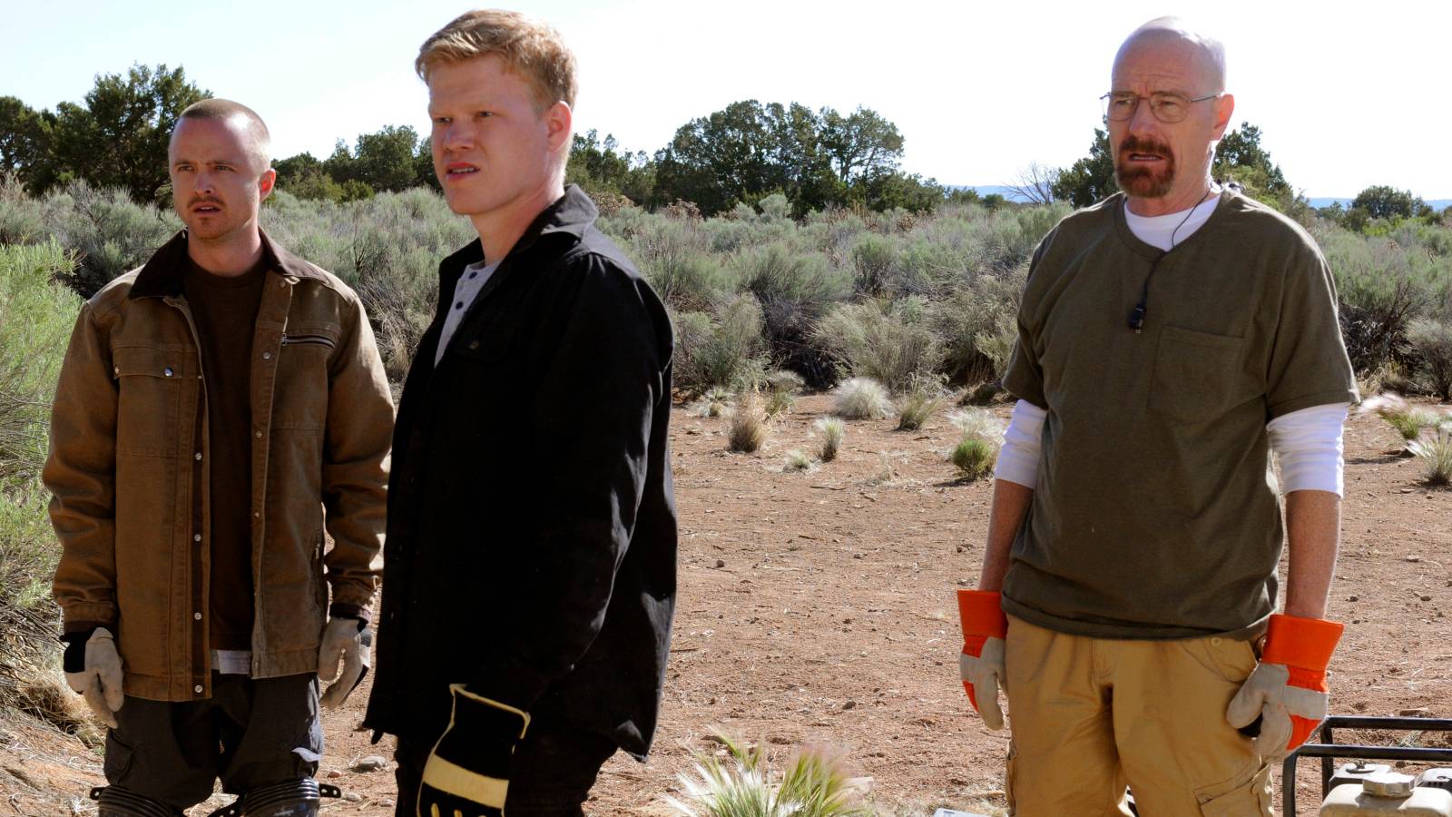 Breaking Bad's Top 10 Most Iconic Scenes Ranked walt-jesse-and-todd-standing-in-the-desert-in-breaking-bad.jpg